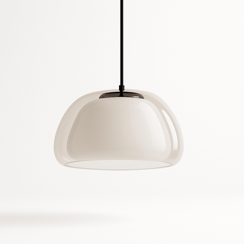 Modern Zabda pendant light by Residence Supply with sleek design and metal finish, hanging from ceiling with a warm glow.