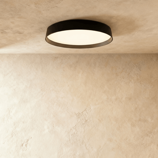 Modern Zena Ceiling Lamp by Residence Supply, featuring a sleek design with a round white shade and metal ceiling mount.