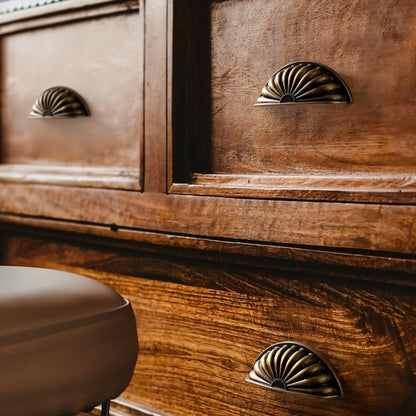 Vintage brass Zintra drawer pull from Residence Supply, ideal for cabinets and furniture hardware in home and garden decor.